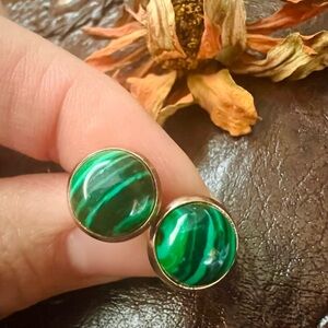 Malachite Green Stone Stud Earrings